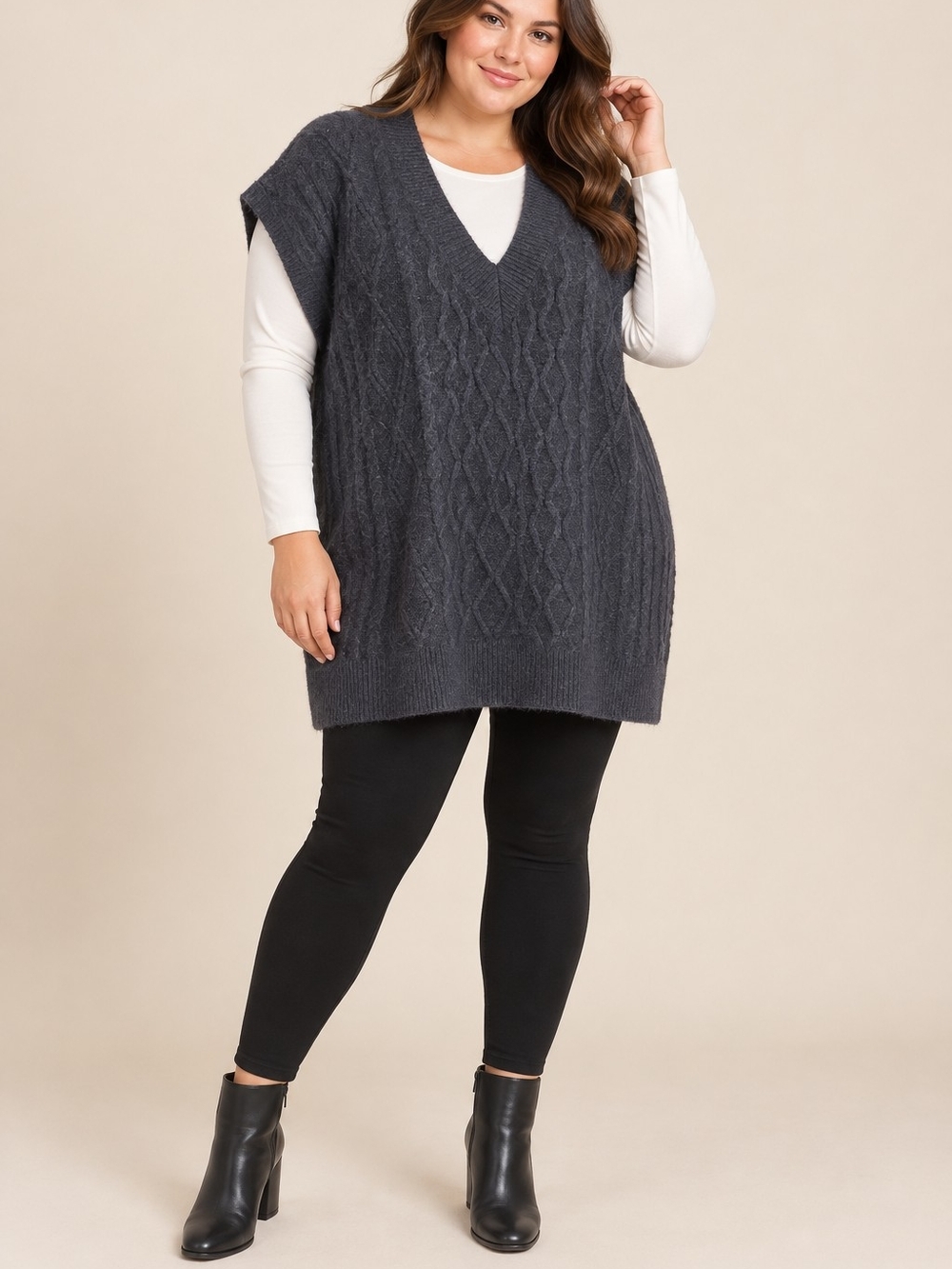 Universal Thread L Charcoal Cable Knit Longline Sweater Vest NWT